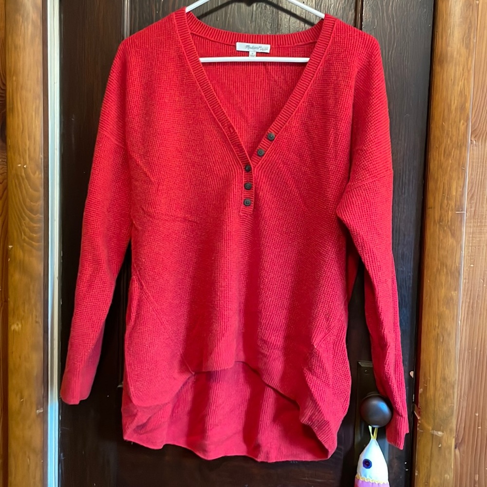 Red Madewell Henley sweater/top size Small. Madewell Asherton Waffle Henley